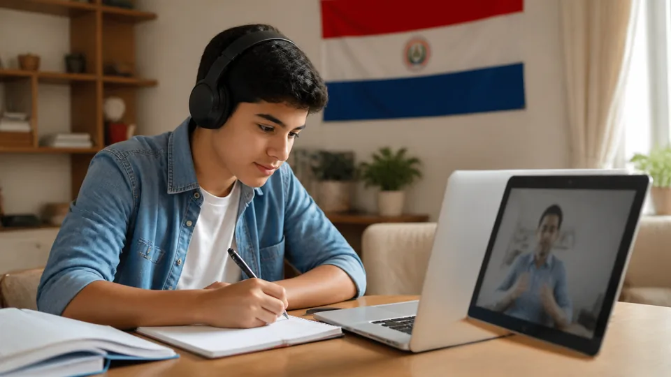 Estudiante participando de una clase virtual en vivo